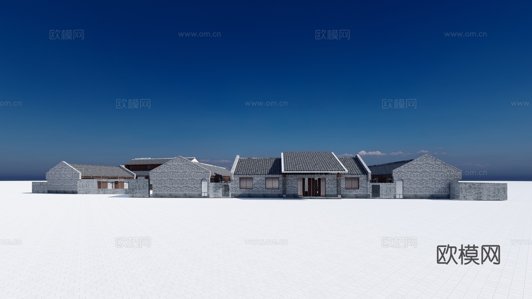 新中式民宿建筑外观su模型下载