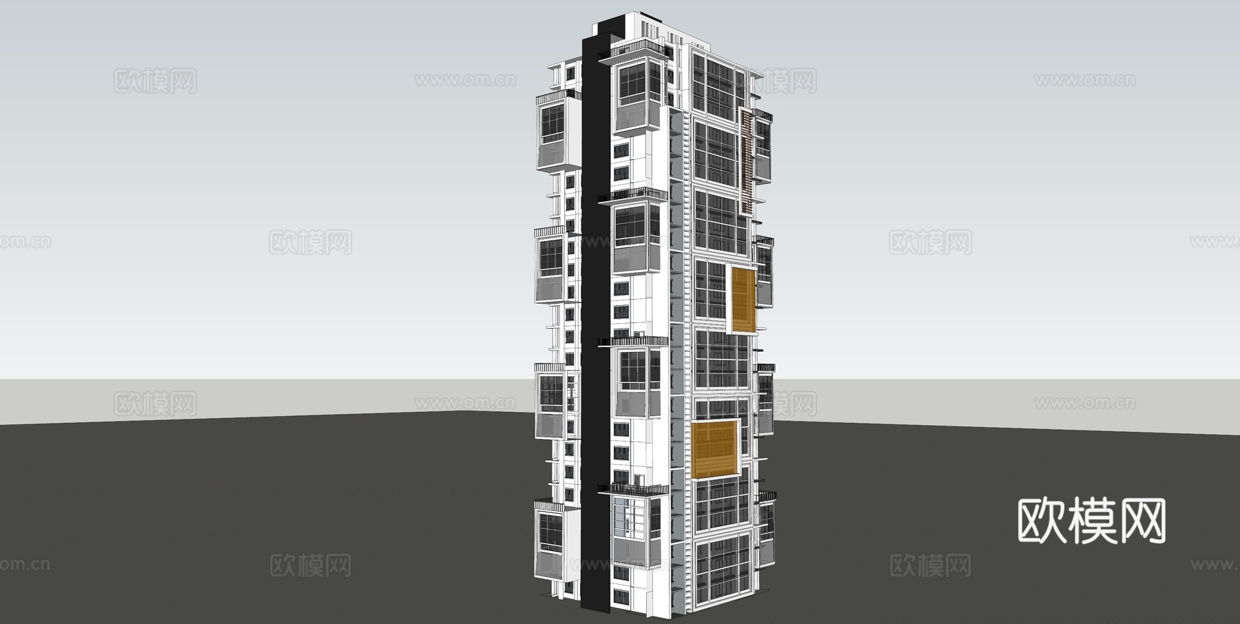现代住宅楼建筑外观su模型下载