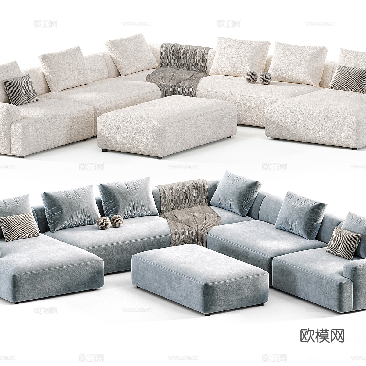 现代意式布艺组合休闲沙发3d模型