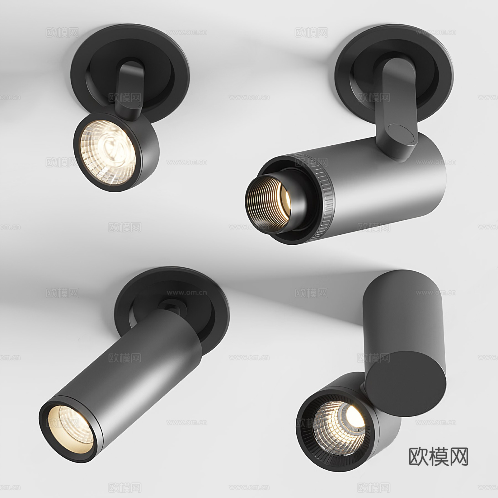 现代黑色筒灯射灯su模型下载