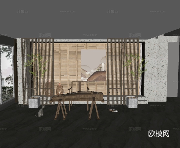 新中式琴房su模型下载