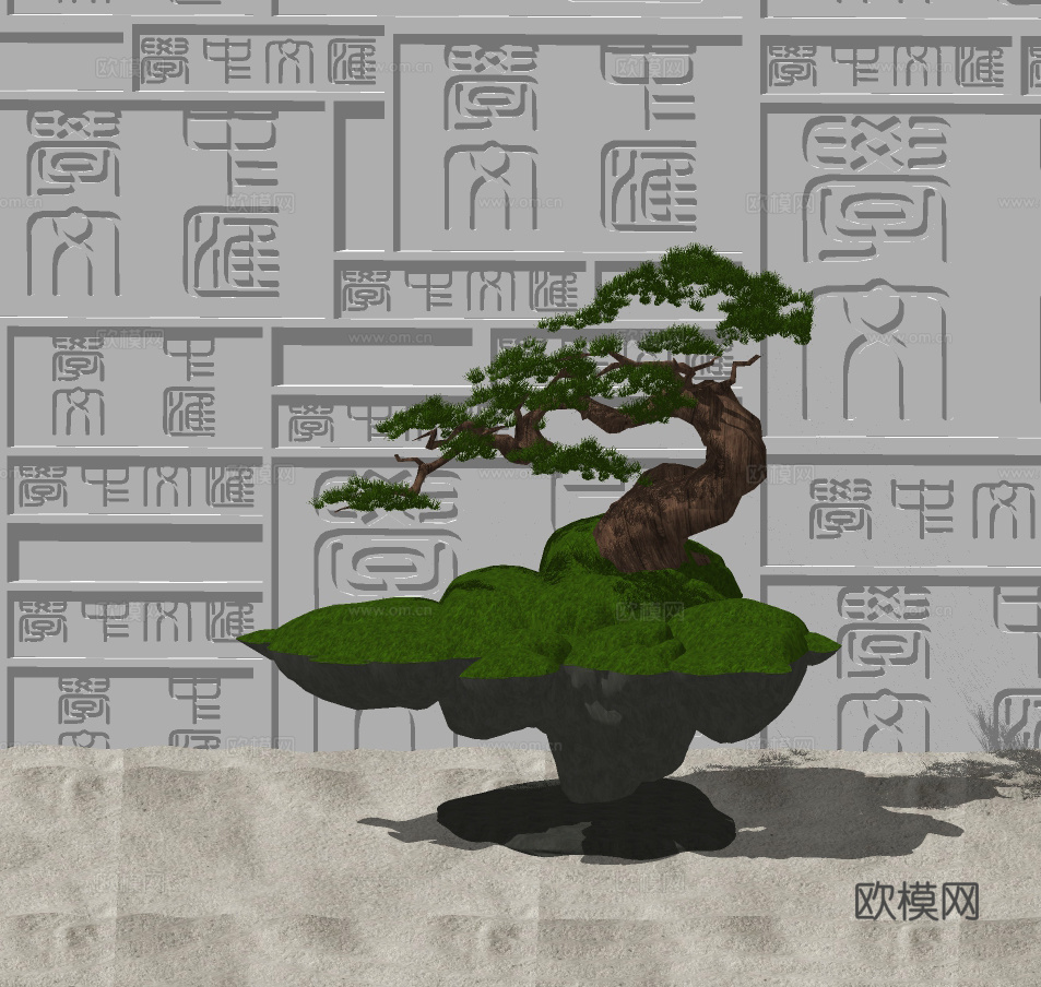 新中式松树假山景观小品su模型下载