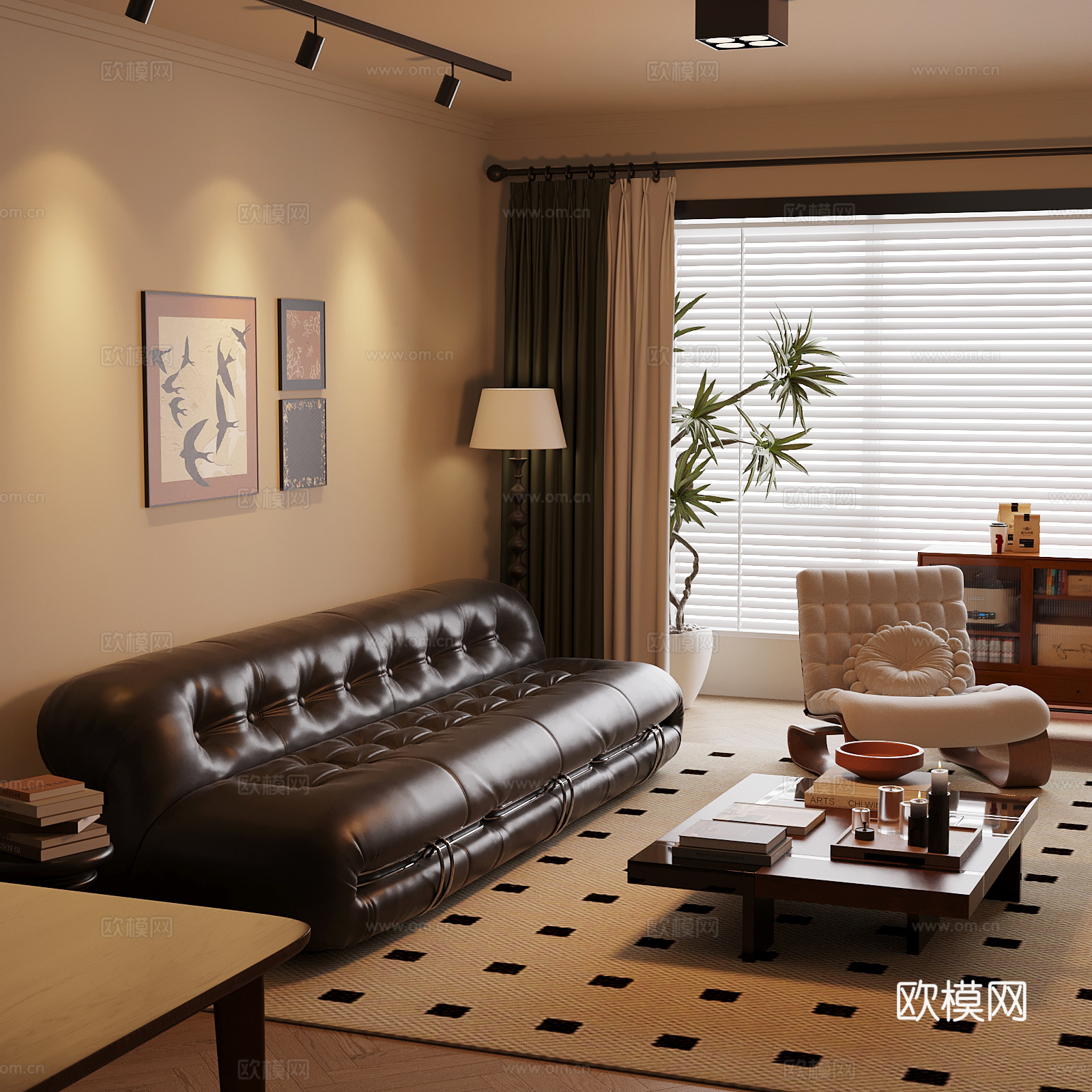 03中古客厅 沙发茶几组合su模型