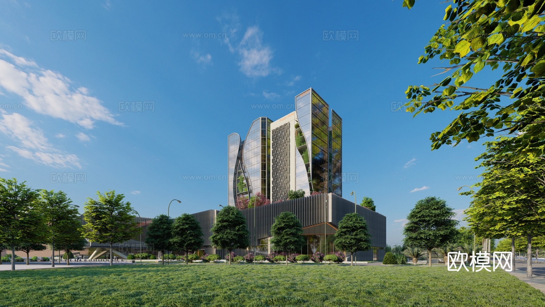 现代酒店建筑外观su模型下载