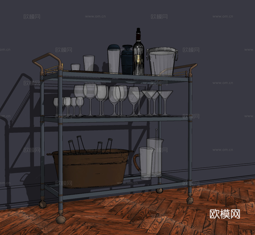 现代酒水架酒水推车su模型下载