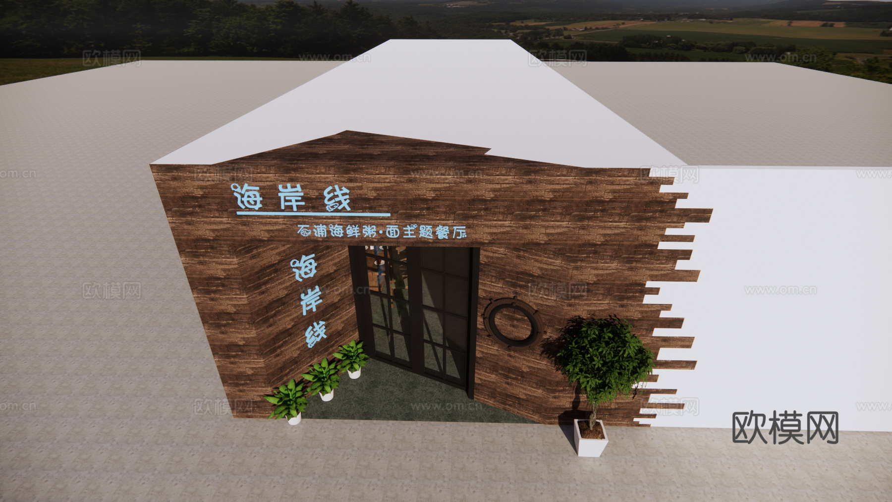 现代餐饮店门头门面su模型