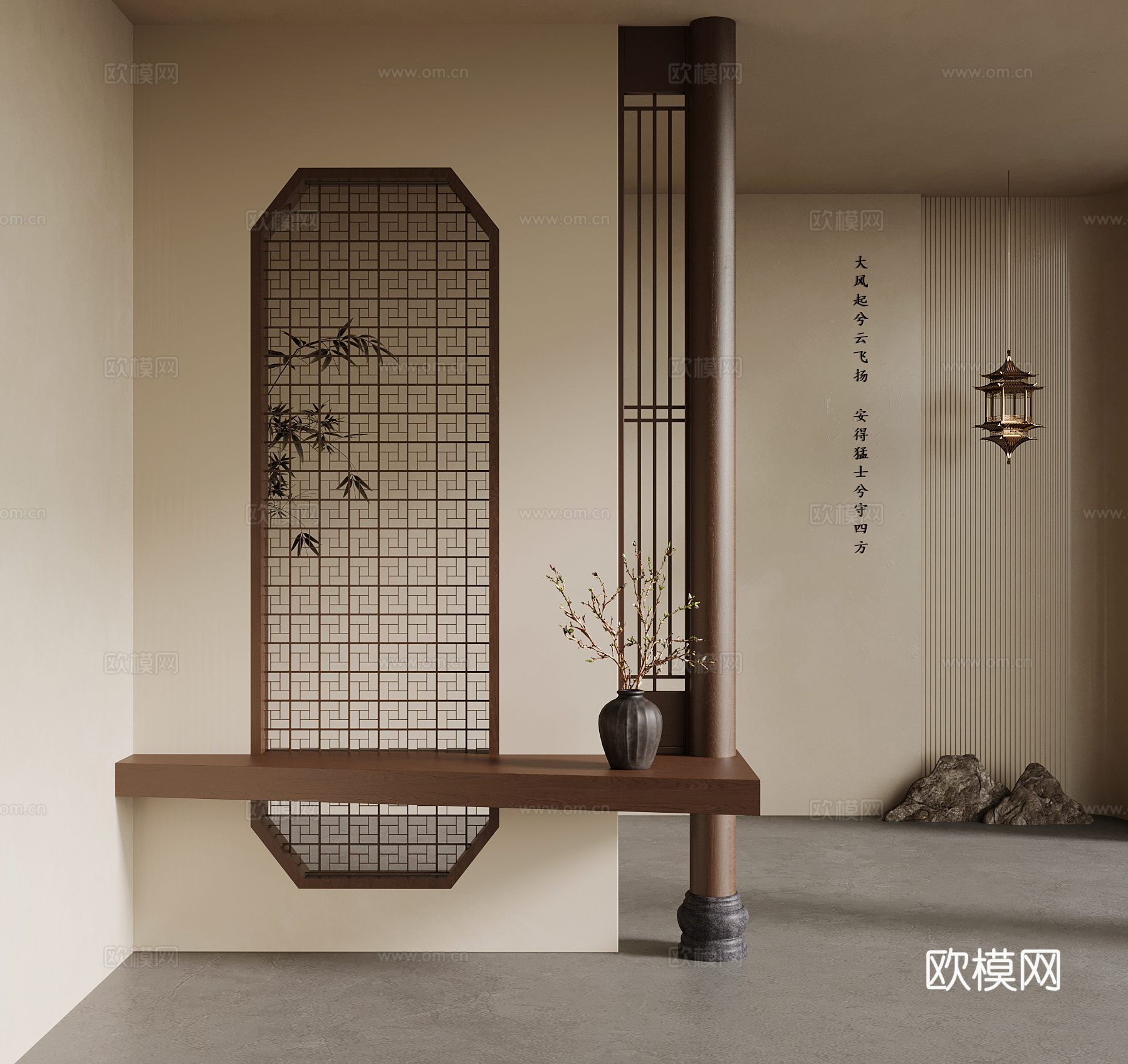 04新中式玄关 宋氏玄关 条案3d模型