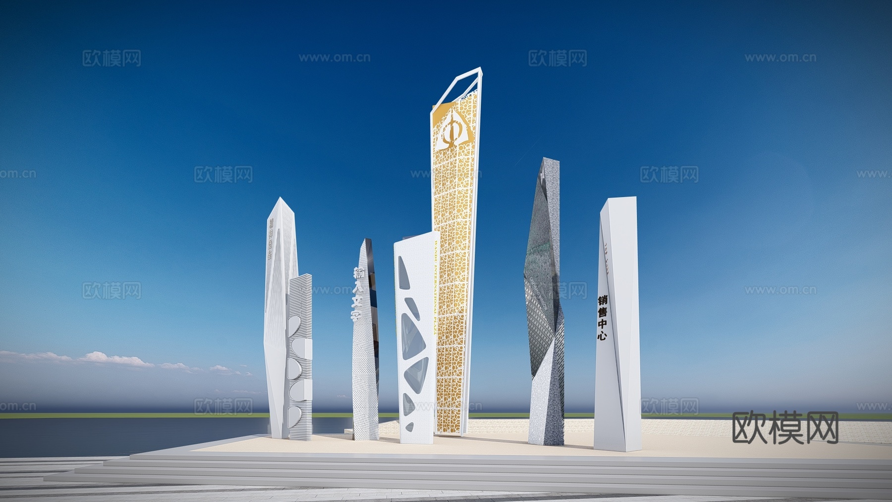 现代景观柱指引牌标志柱su模型下载