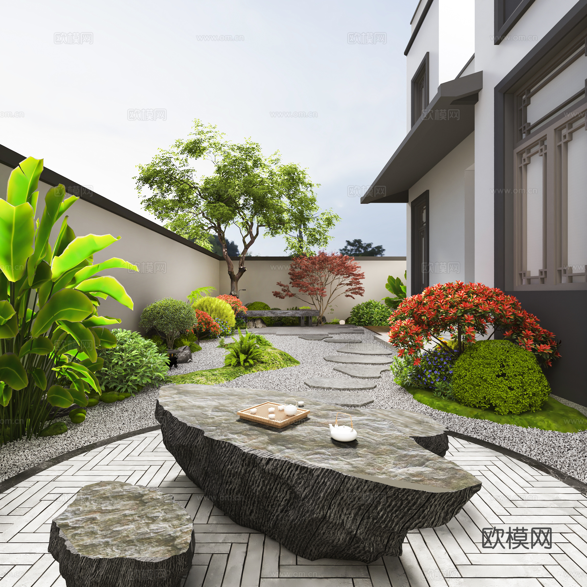 新中式景观庭院花园3d模型