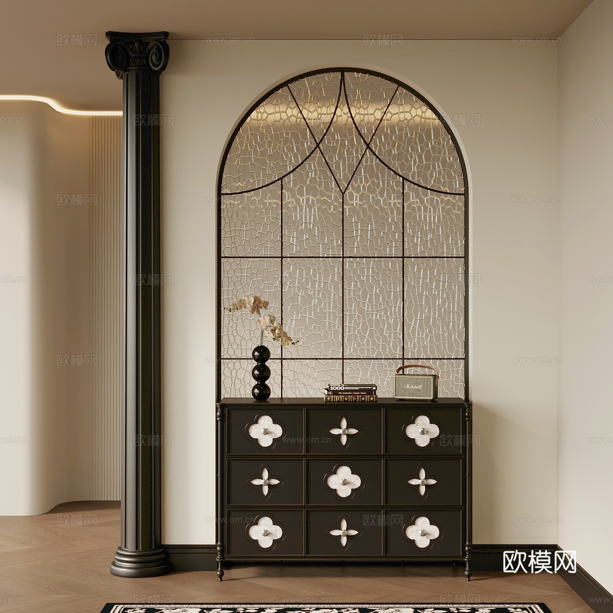 玄关 法式复古玄关隔断 法式复古玄关柜su模型