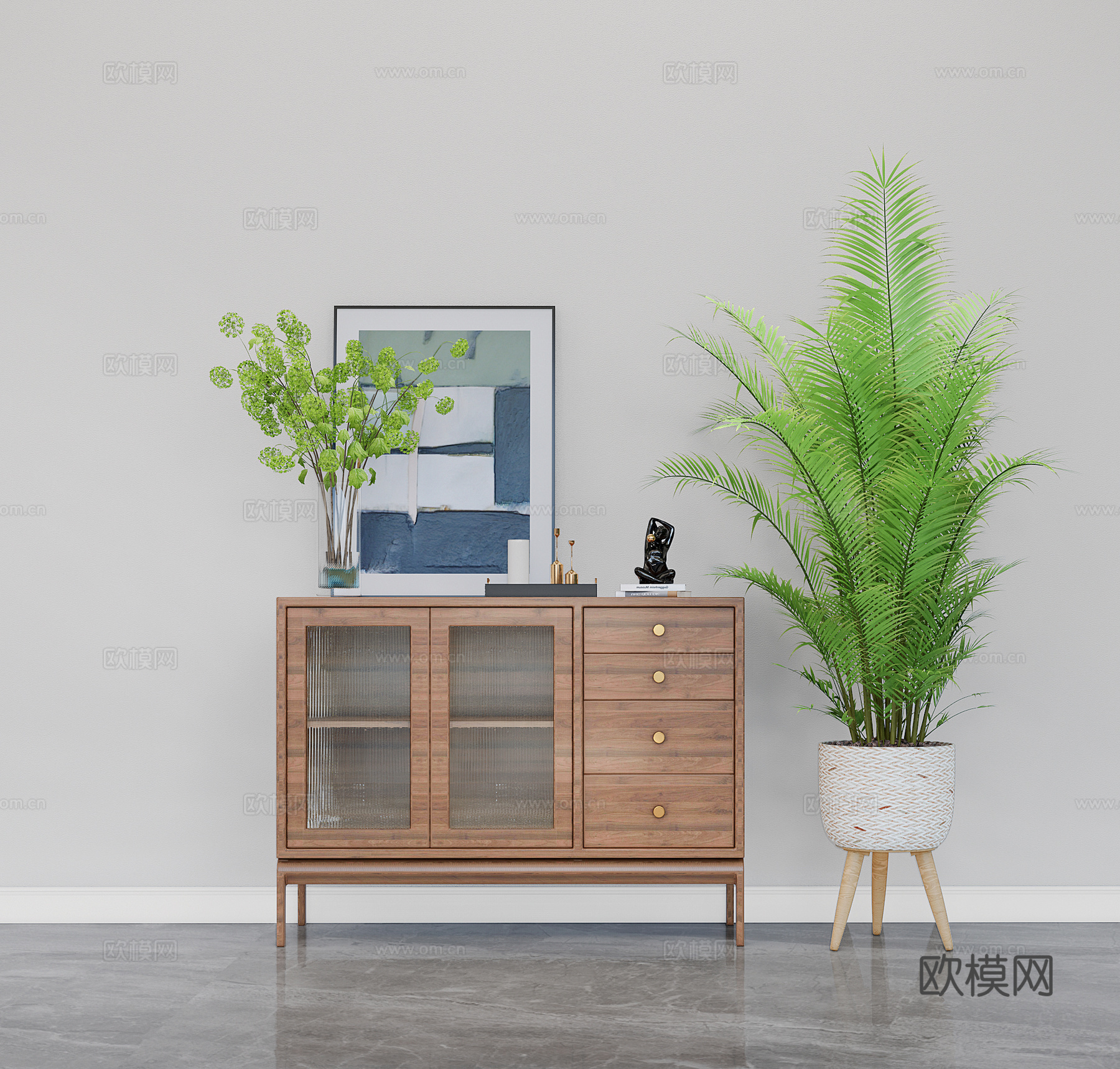 北欧原木边柜su模型下载