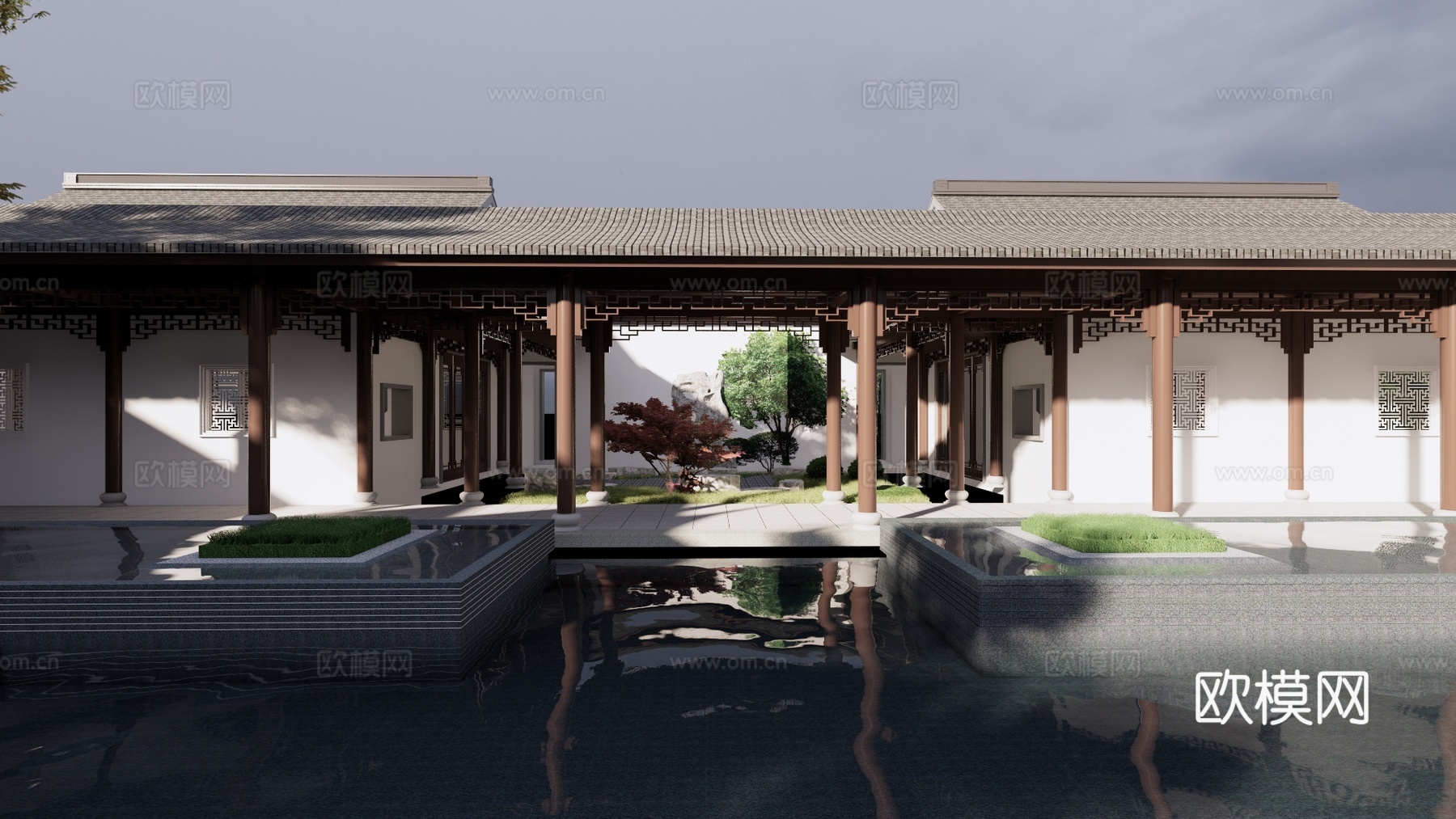 新中式古建园林景观su模型下载