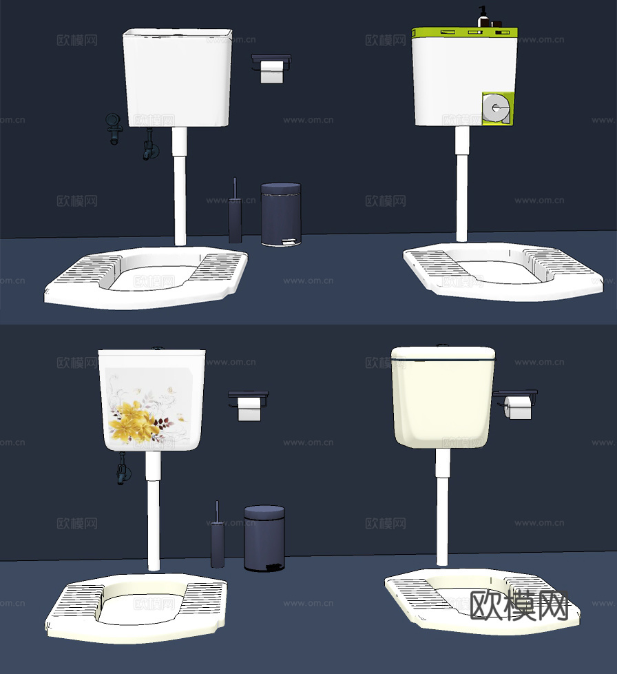 现代冲水箱蹲便器su模型下载