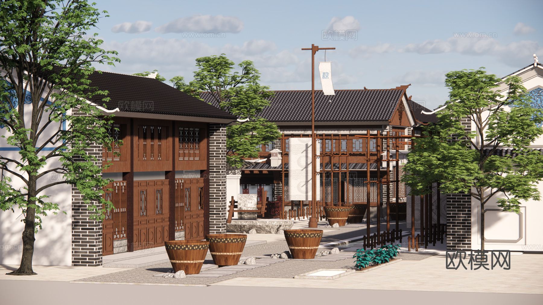 中式古建商业街su模型下载