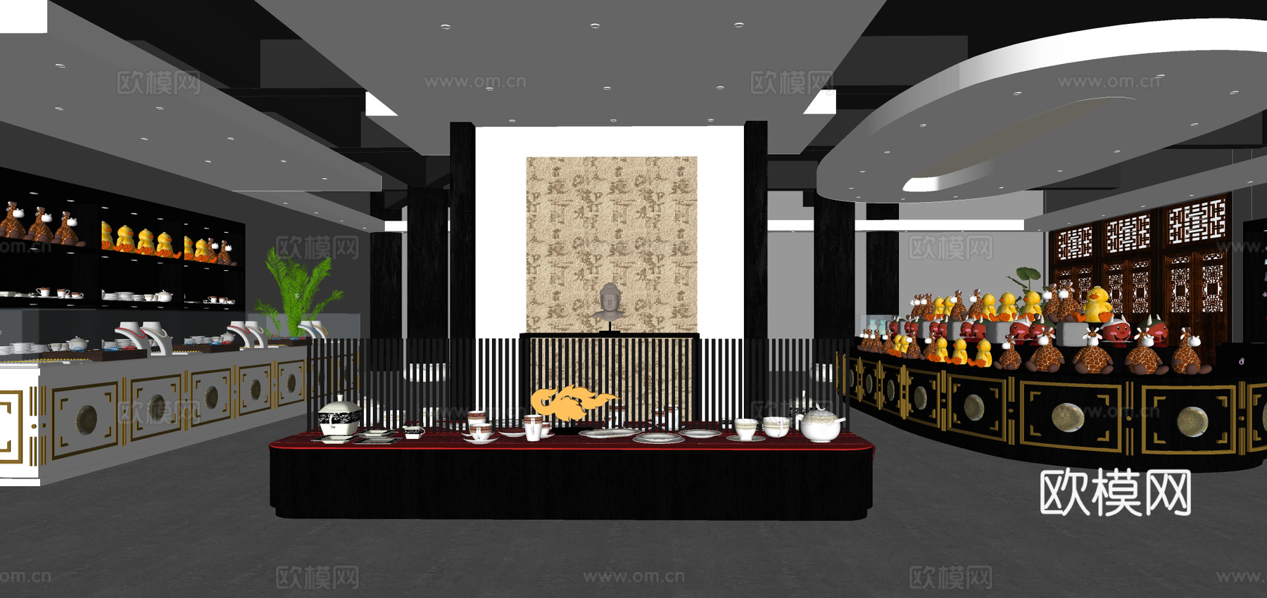 新中式古董文玩专卖店su模型下载