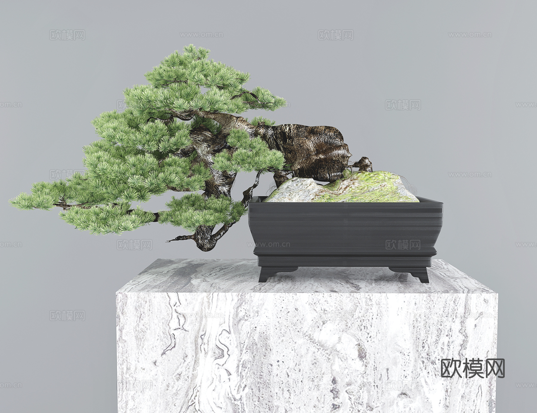 新中式松树盆栽盆景su模型下载