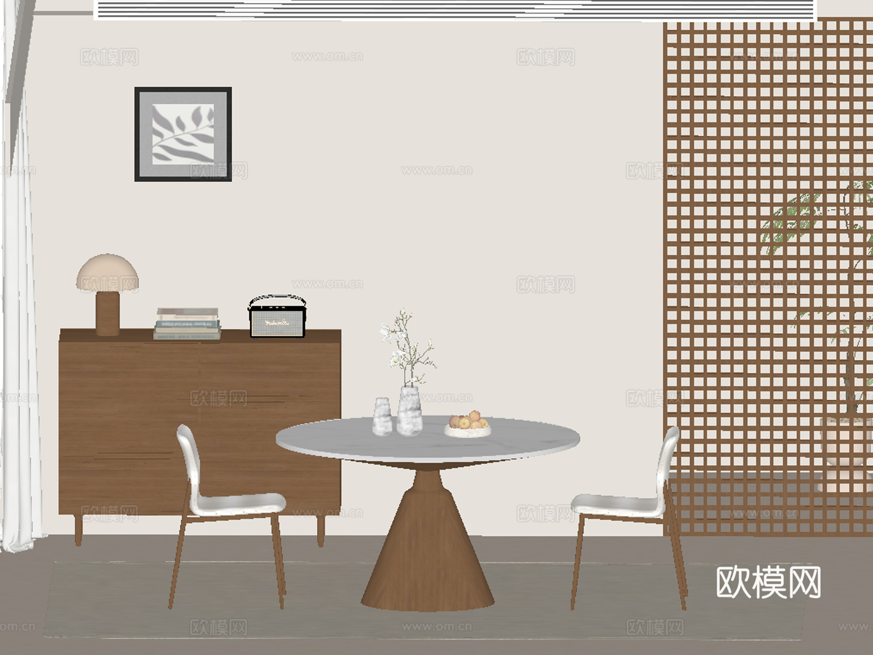 中古风餐厅 餐桌椅su模型下载（渲染图2）