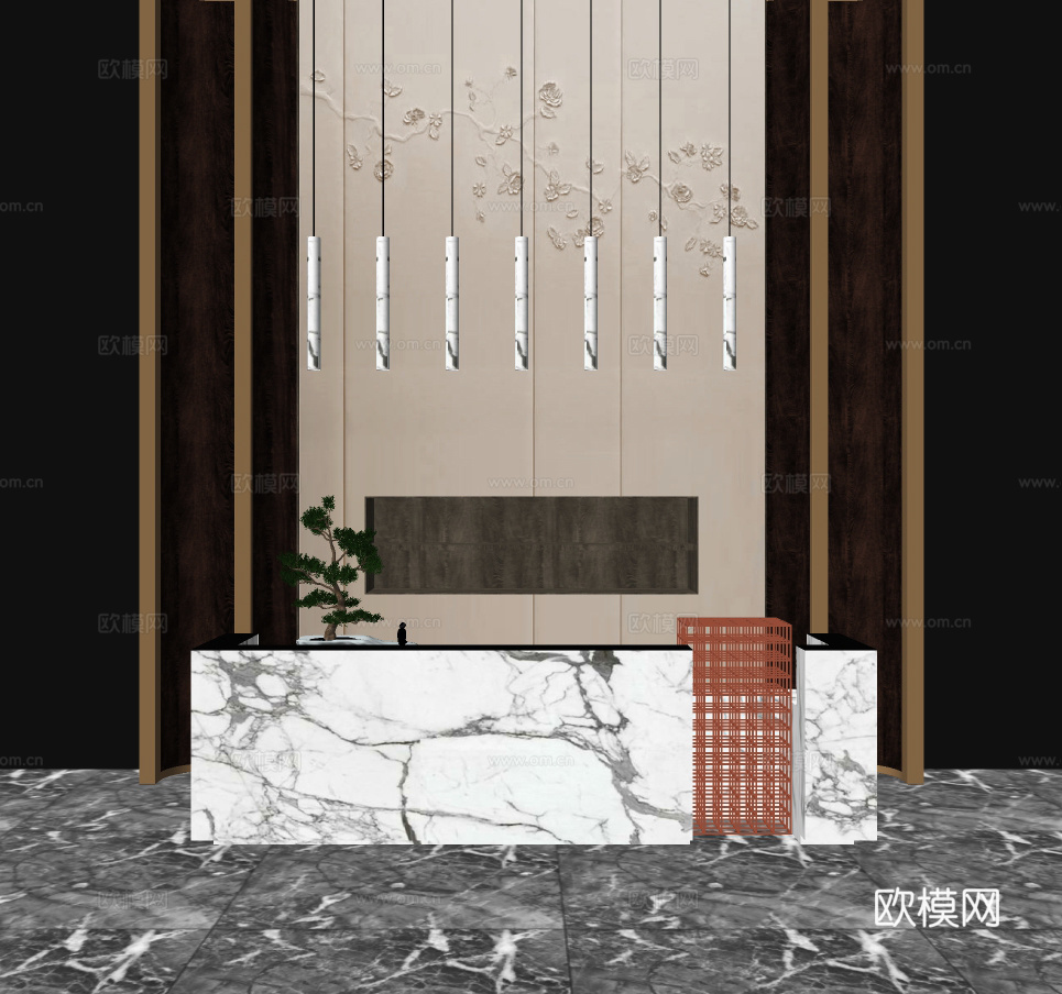 现代大理石接待台su模型下载
