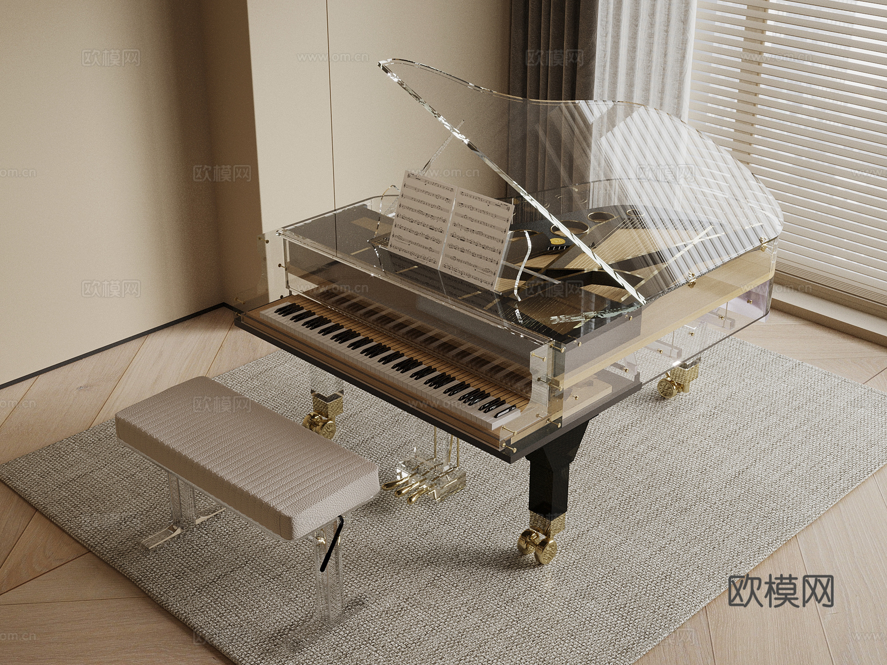 01钢琴 现代三角钢琴3d模型