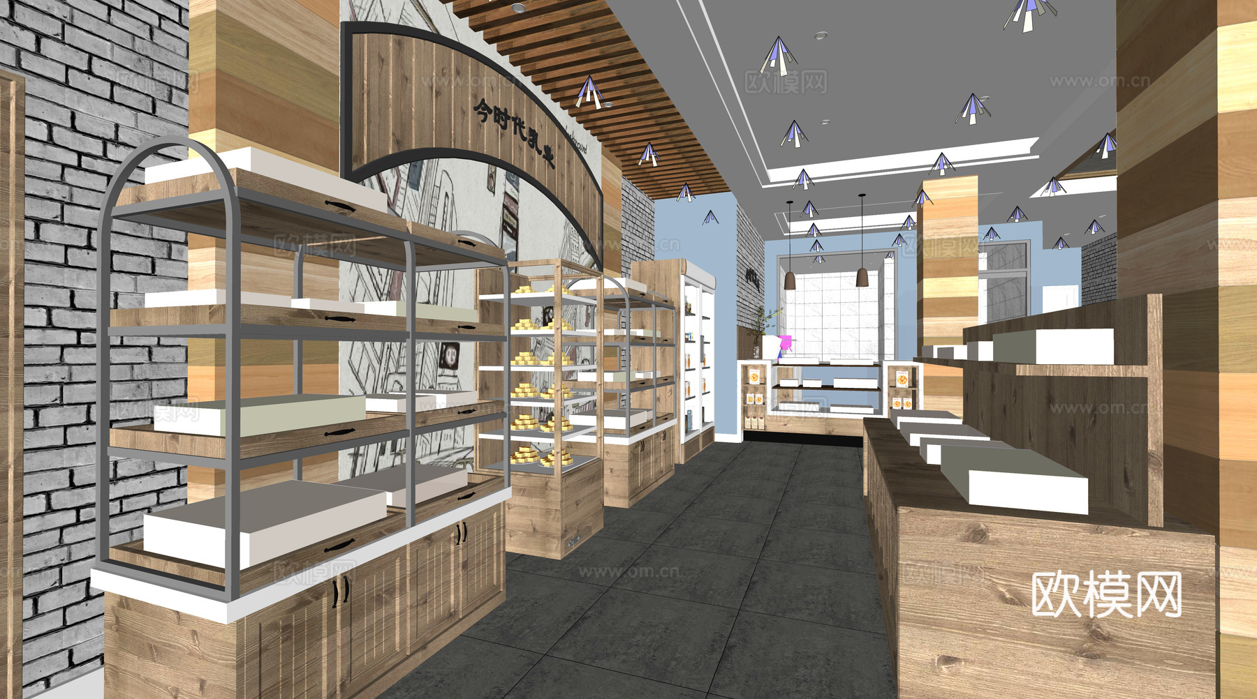 现代奶茶店甜品店su模型下载