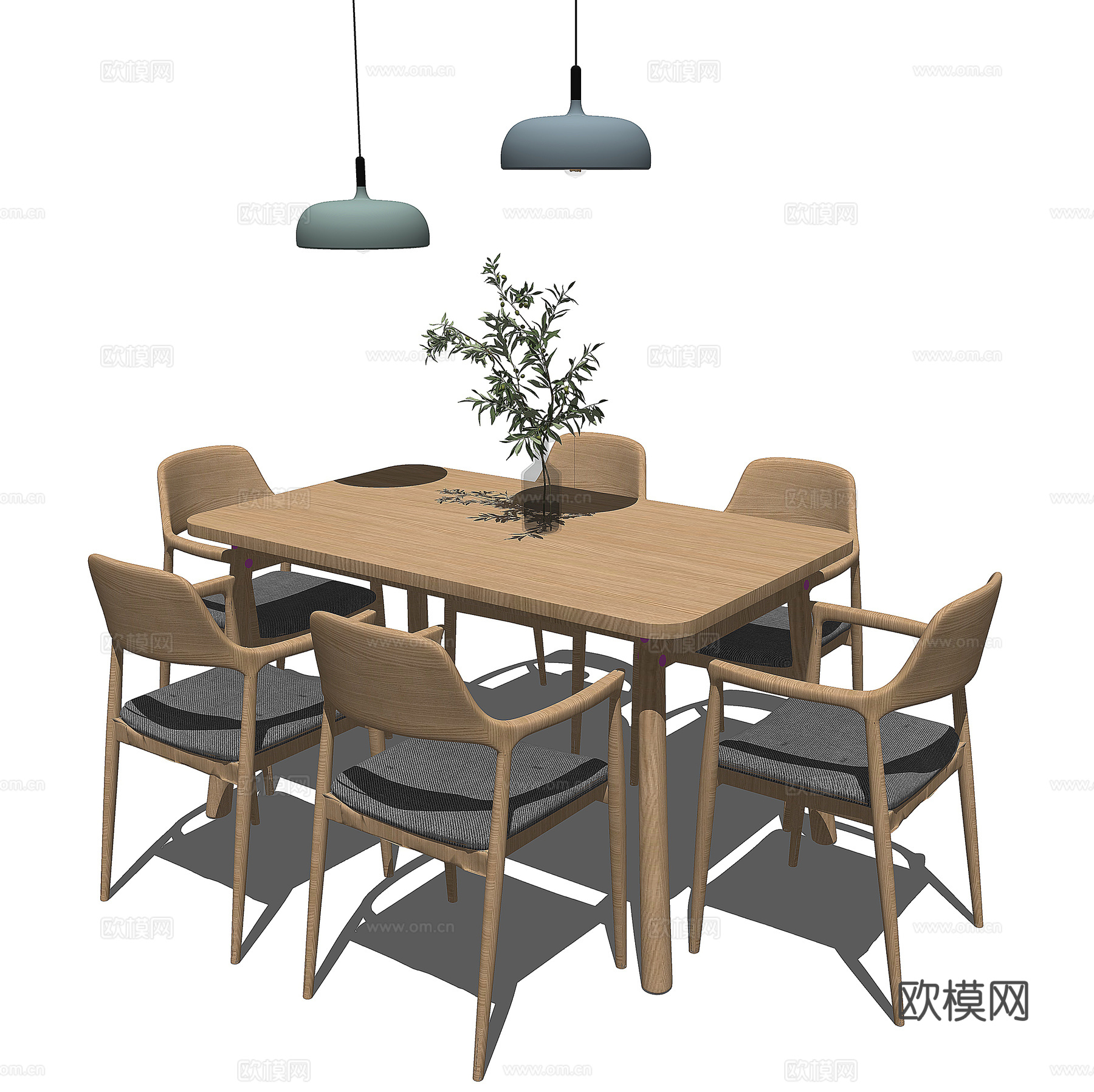北欧原木餐桌椅su模型下载