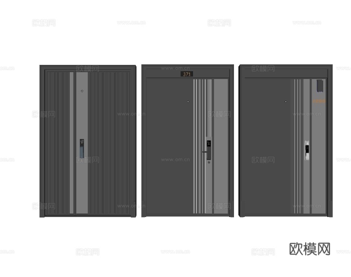 现代防盗门密码门房门su模型下载
