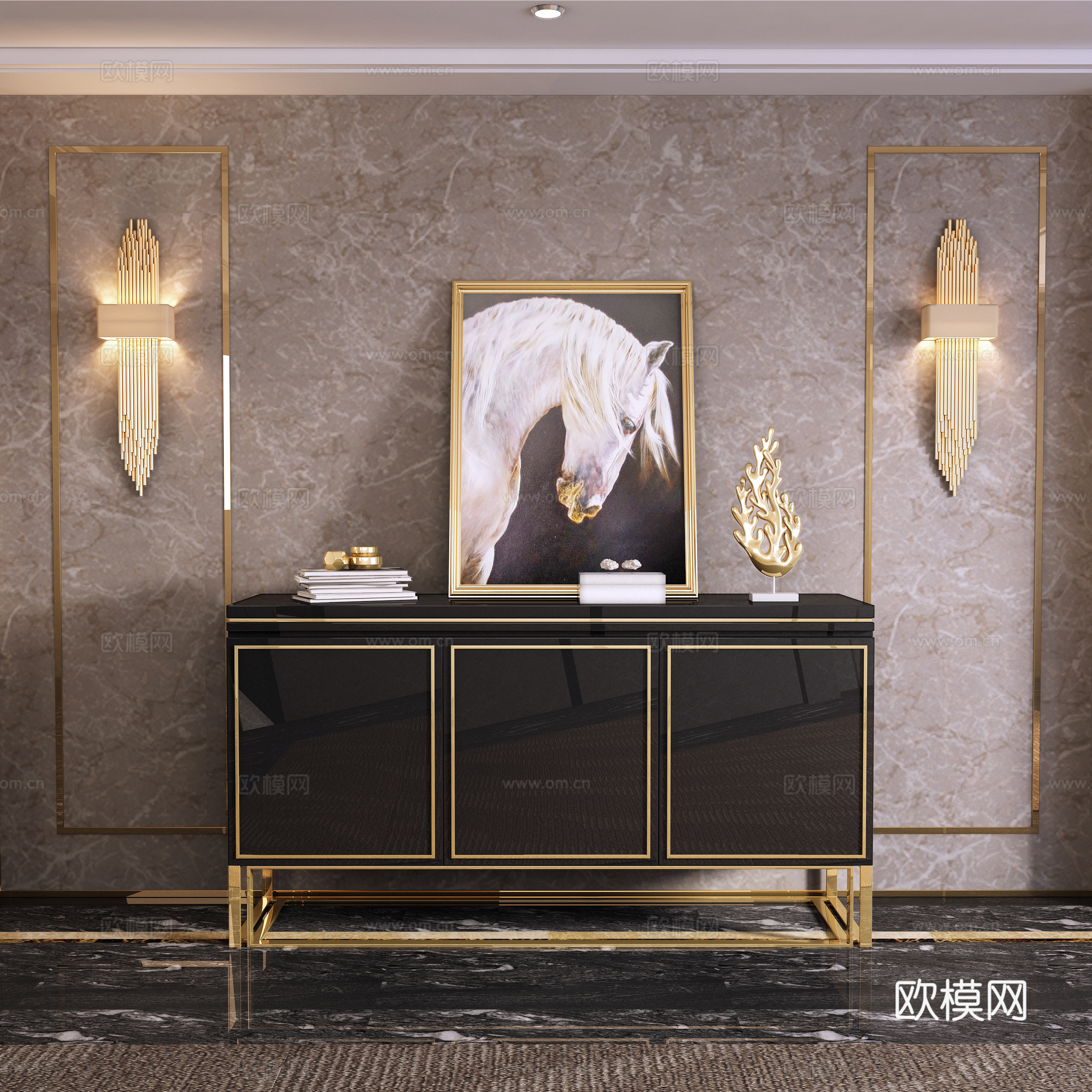后现代餐厅餐边柜壁灯饰品3d模型