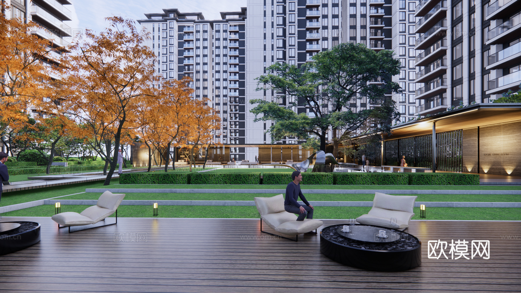 现代住宅小区外观su模型下载