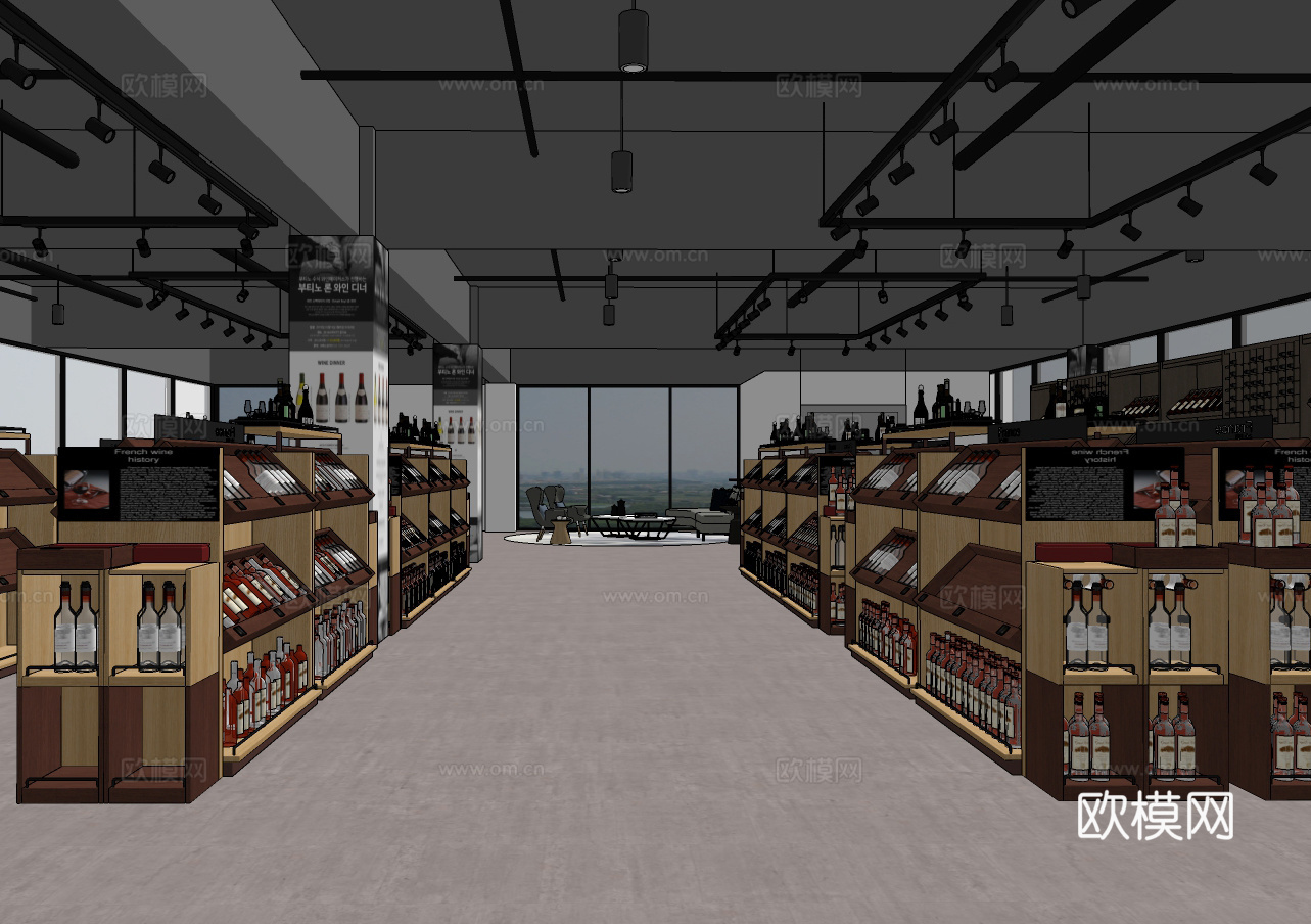 工业风红酒展厅su模型下载