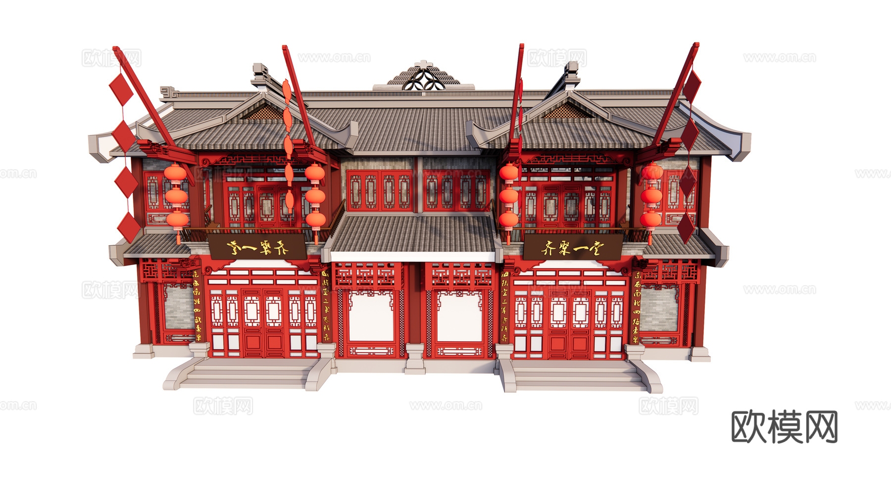 中式古建商铺外观su模型下载