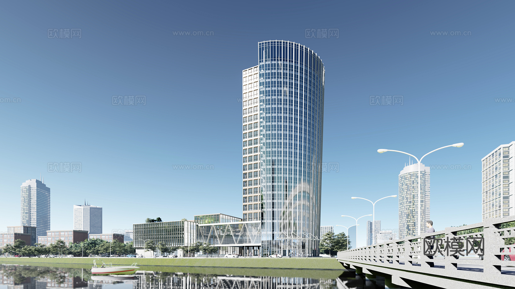 现代高层办公楼建筑外观su模型下载