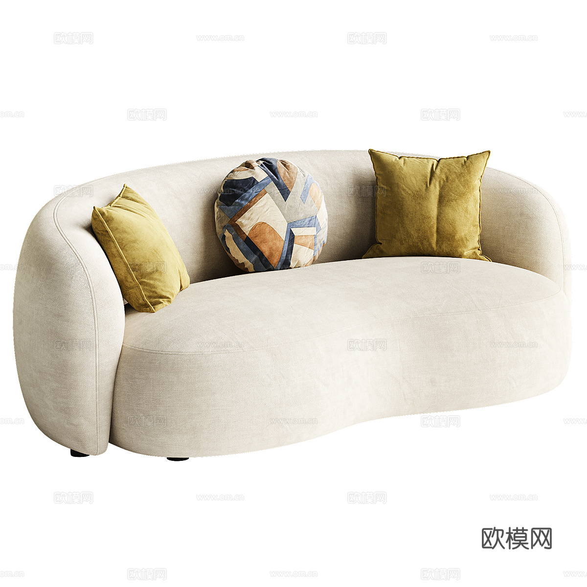 现代奶油风布艺休闲沙发3d模型
