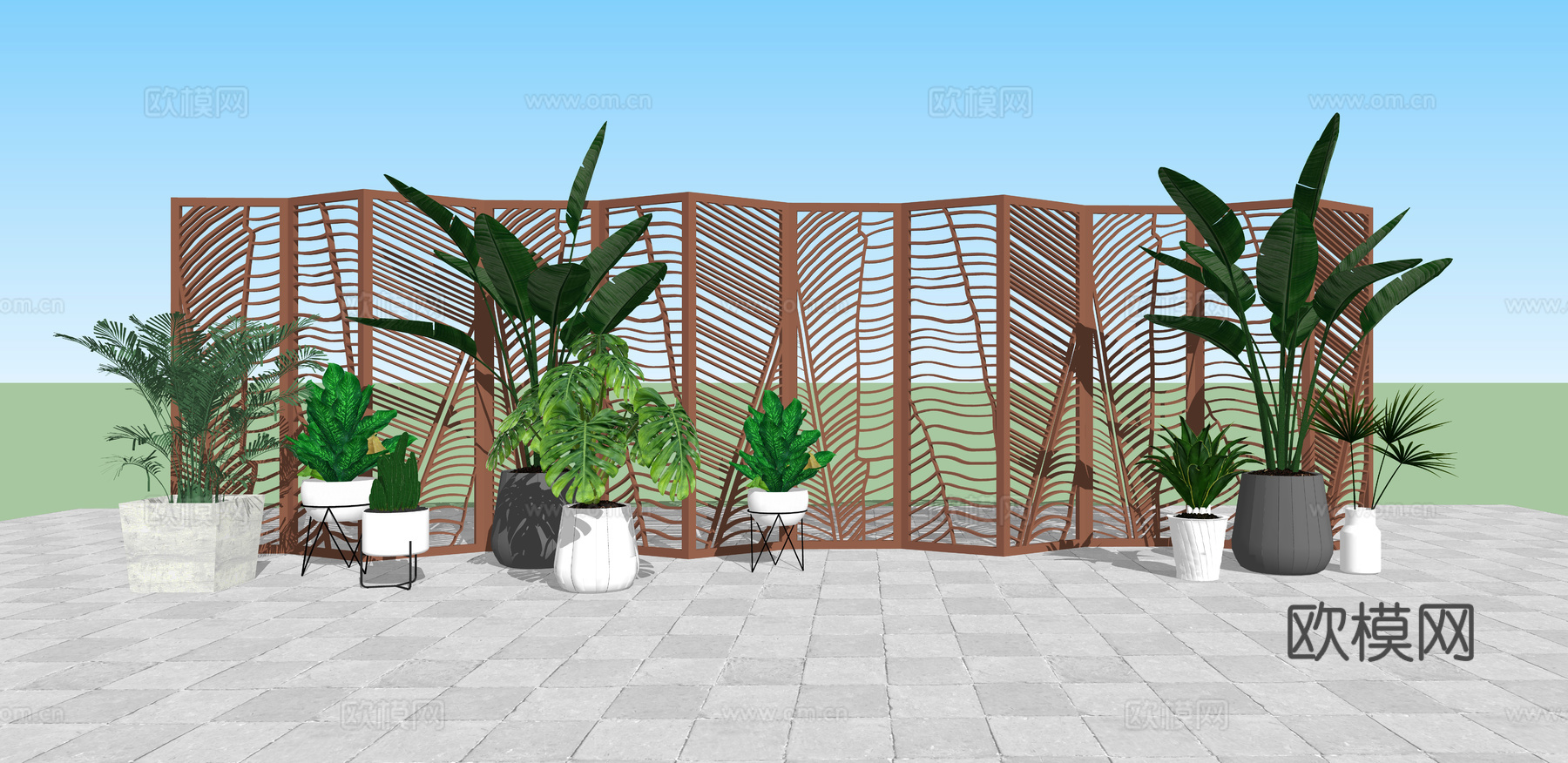 现代绿植隔断屏风su模型下载