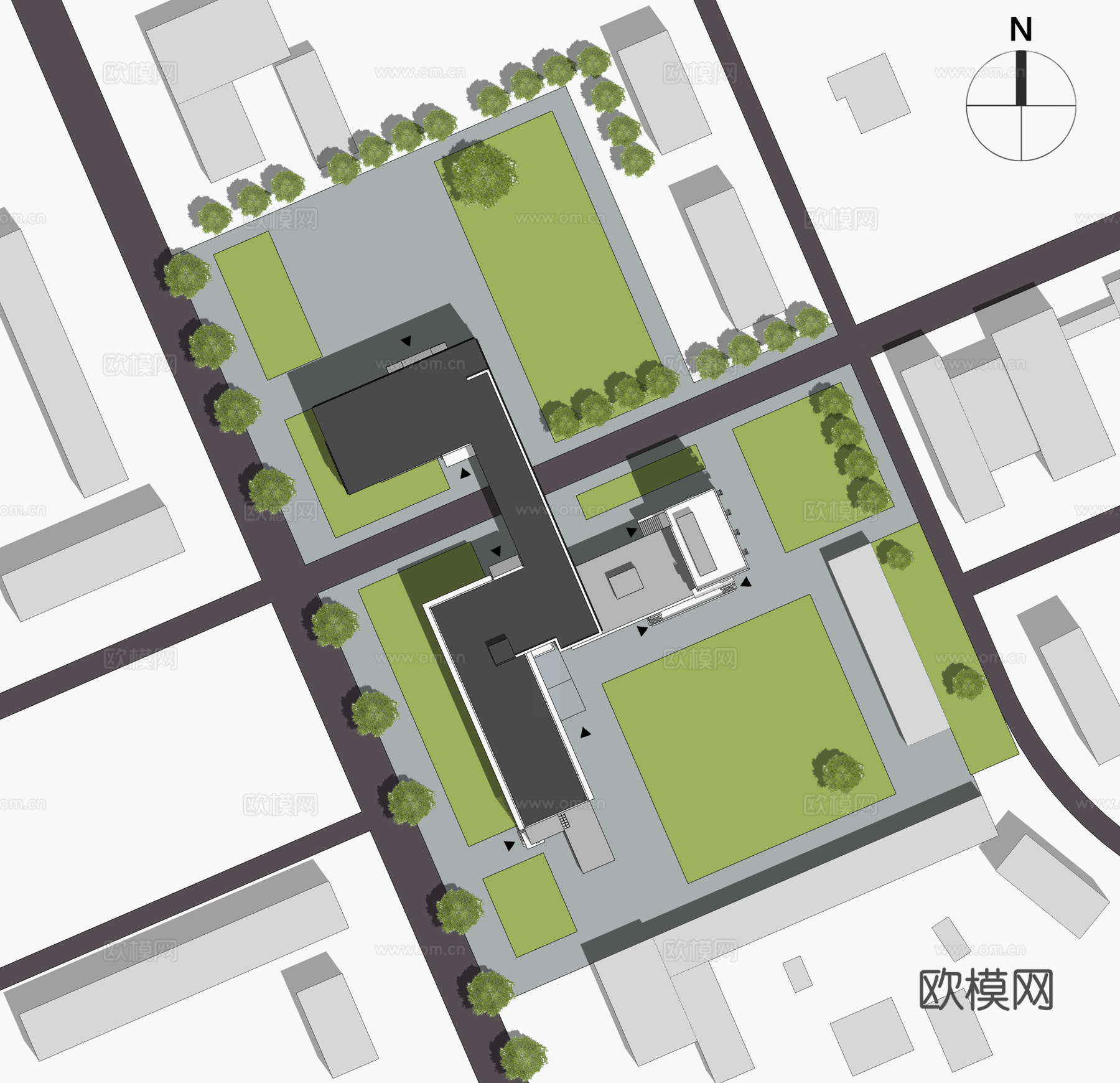 现代学校建筑外观su模型下载