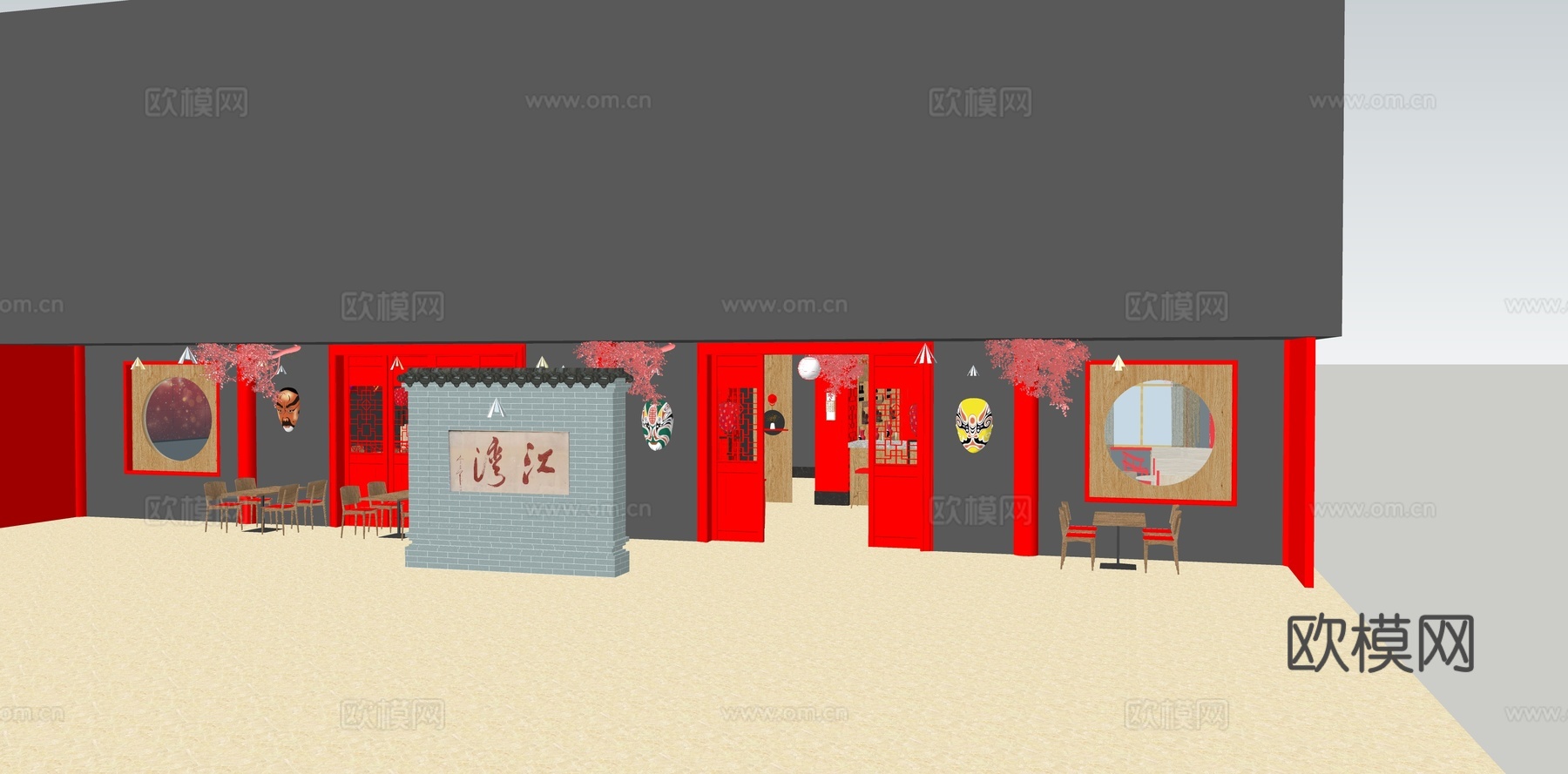 新中式中餐厅su模型下载