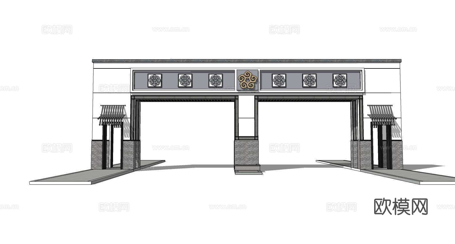 新中式大门入口su模型下载