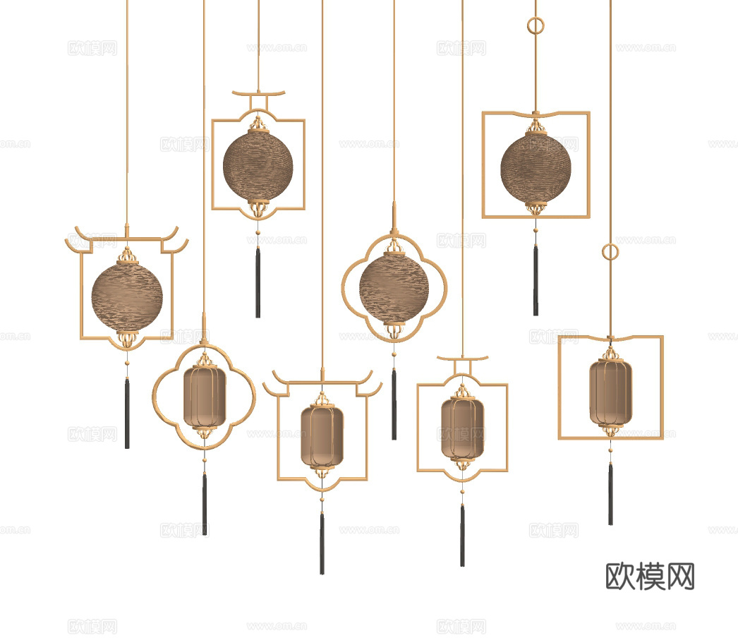 新中式灯笼小吊灯su模型下载