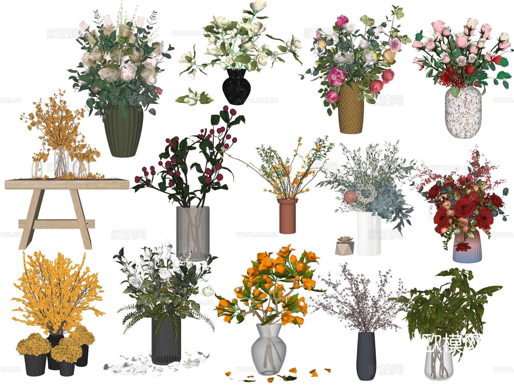 现代花瓶花艺插花su模型下载