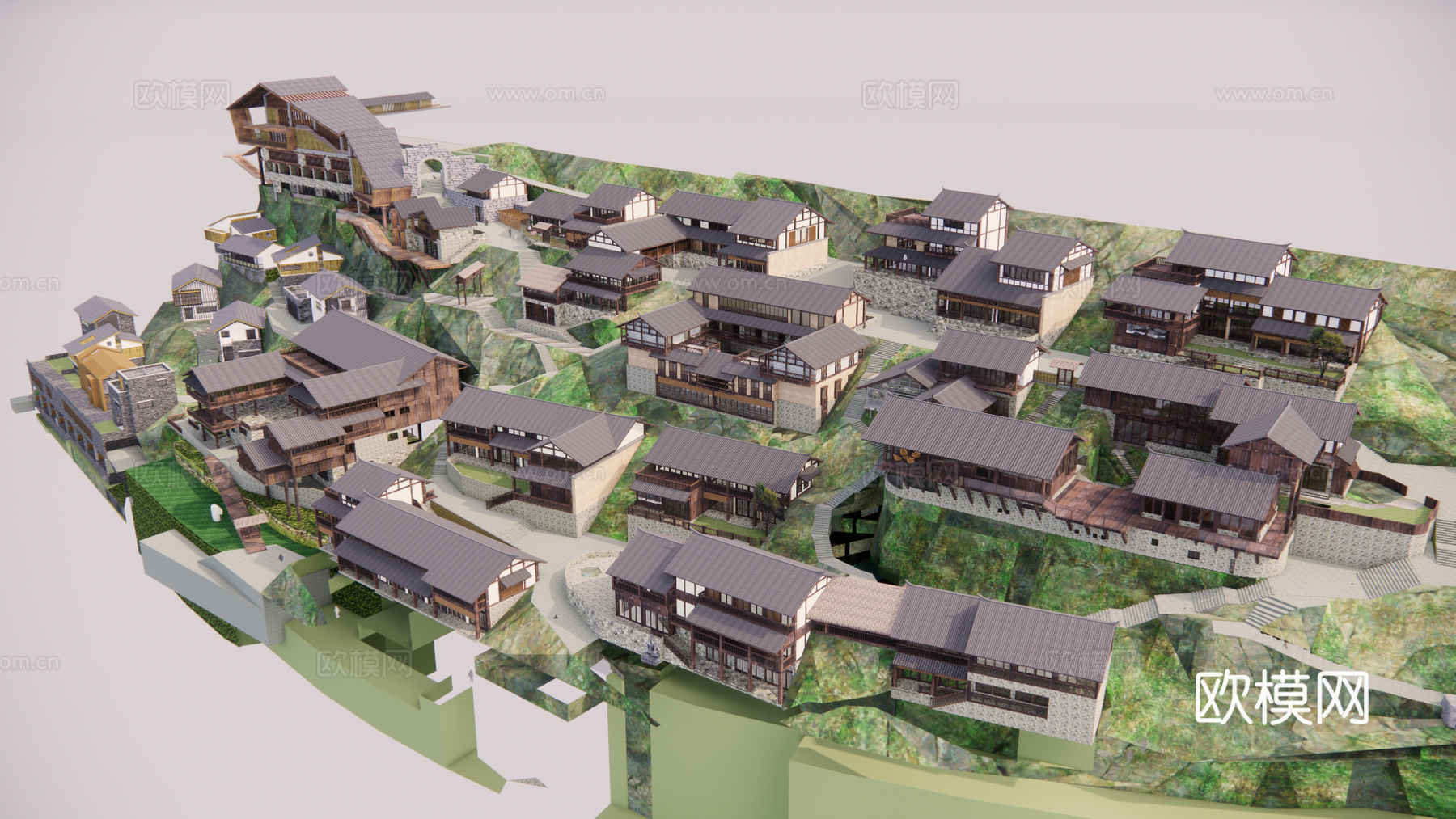 中式乡村民宿建筑外观su模型下载