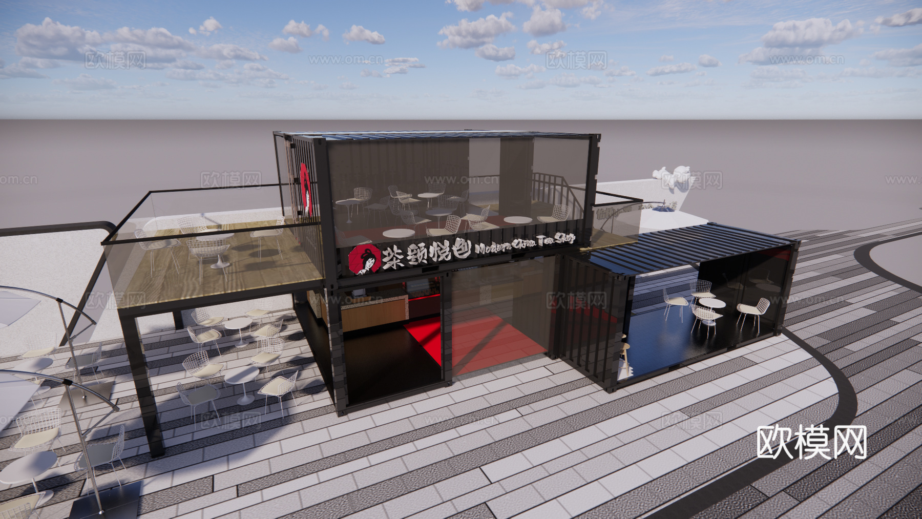 现代集装箱奶茶店su模型下载