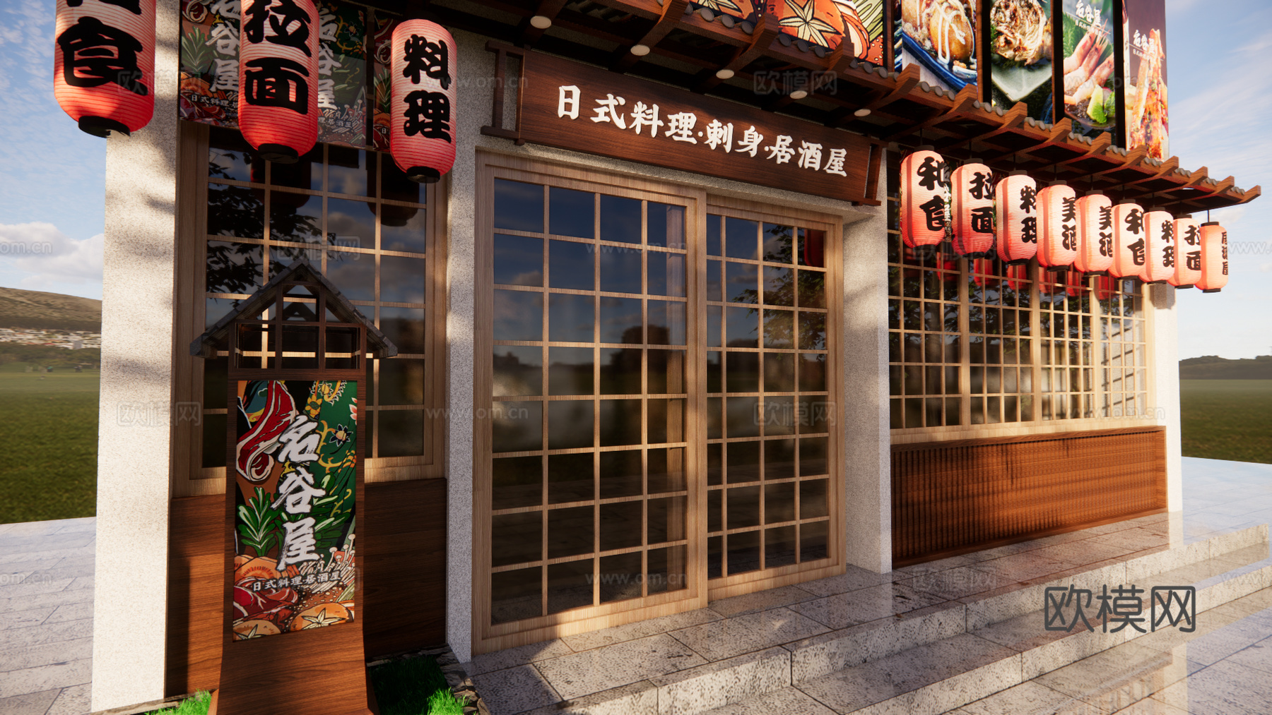 日式料理店门头su模型下载
