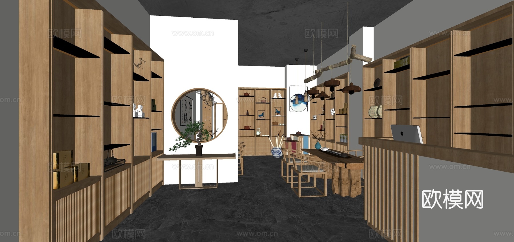 新中式烟酒茶专卖店su模型下载