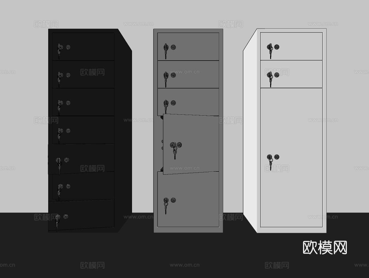 现代铁皮文件柜su模型下载