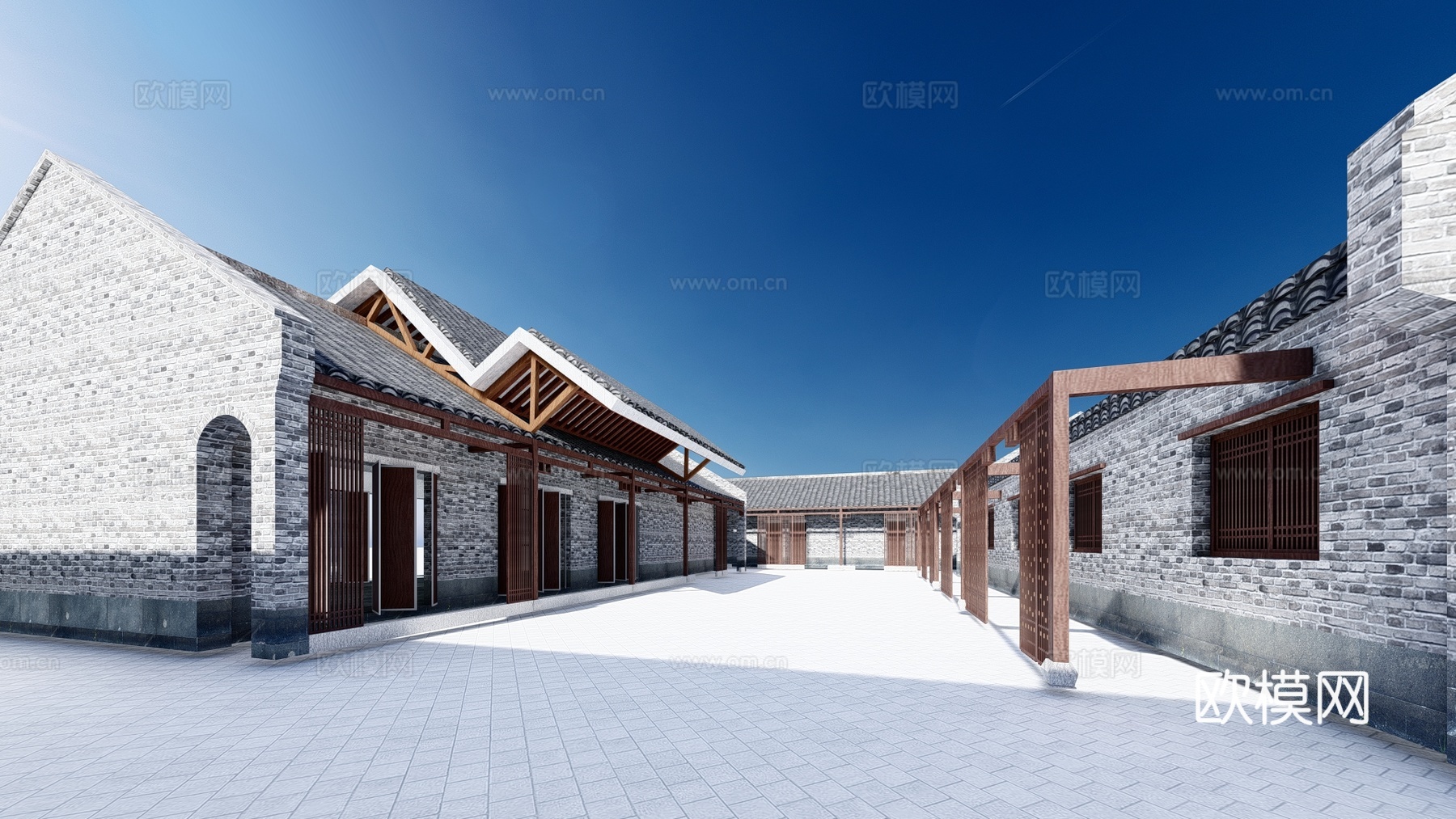新中式民宿建筑外观su模型下载