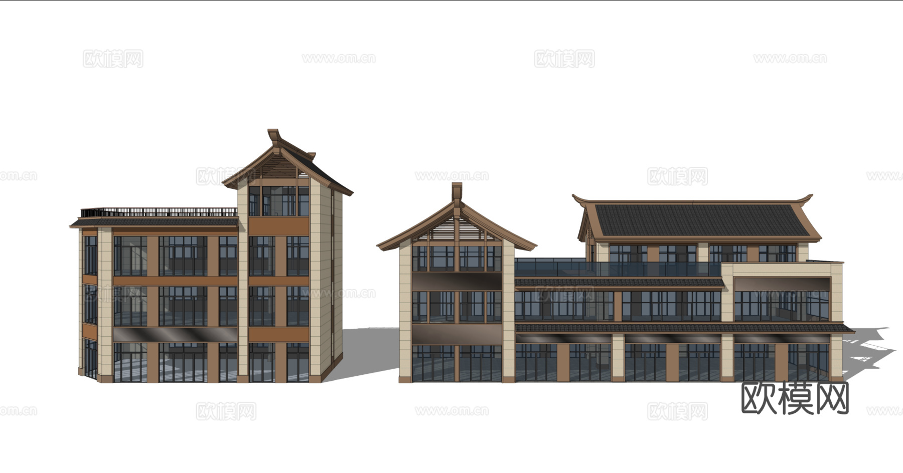 新中式商业建筑外观su模型下载