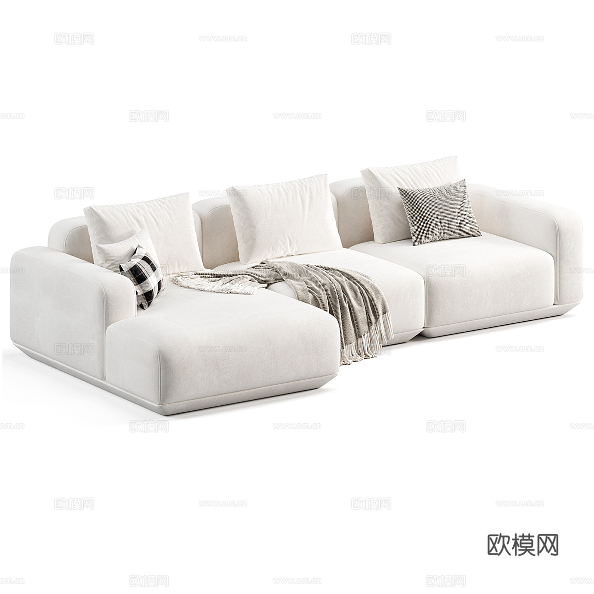 现代意式奶油风布艺休闲沙发3d模型