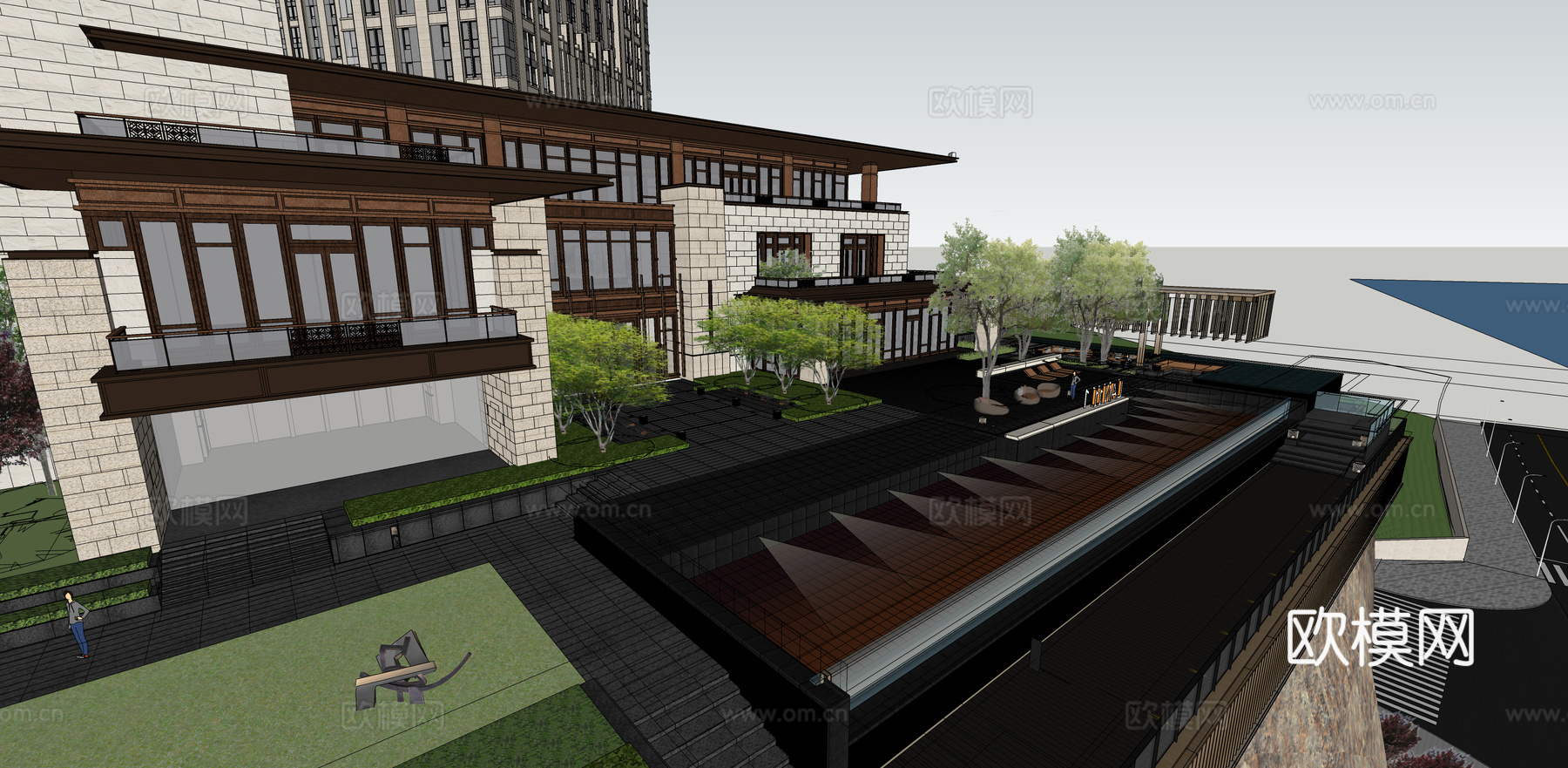 新中式小区售楼处su模型下载下载（渲染图6）