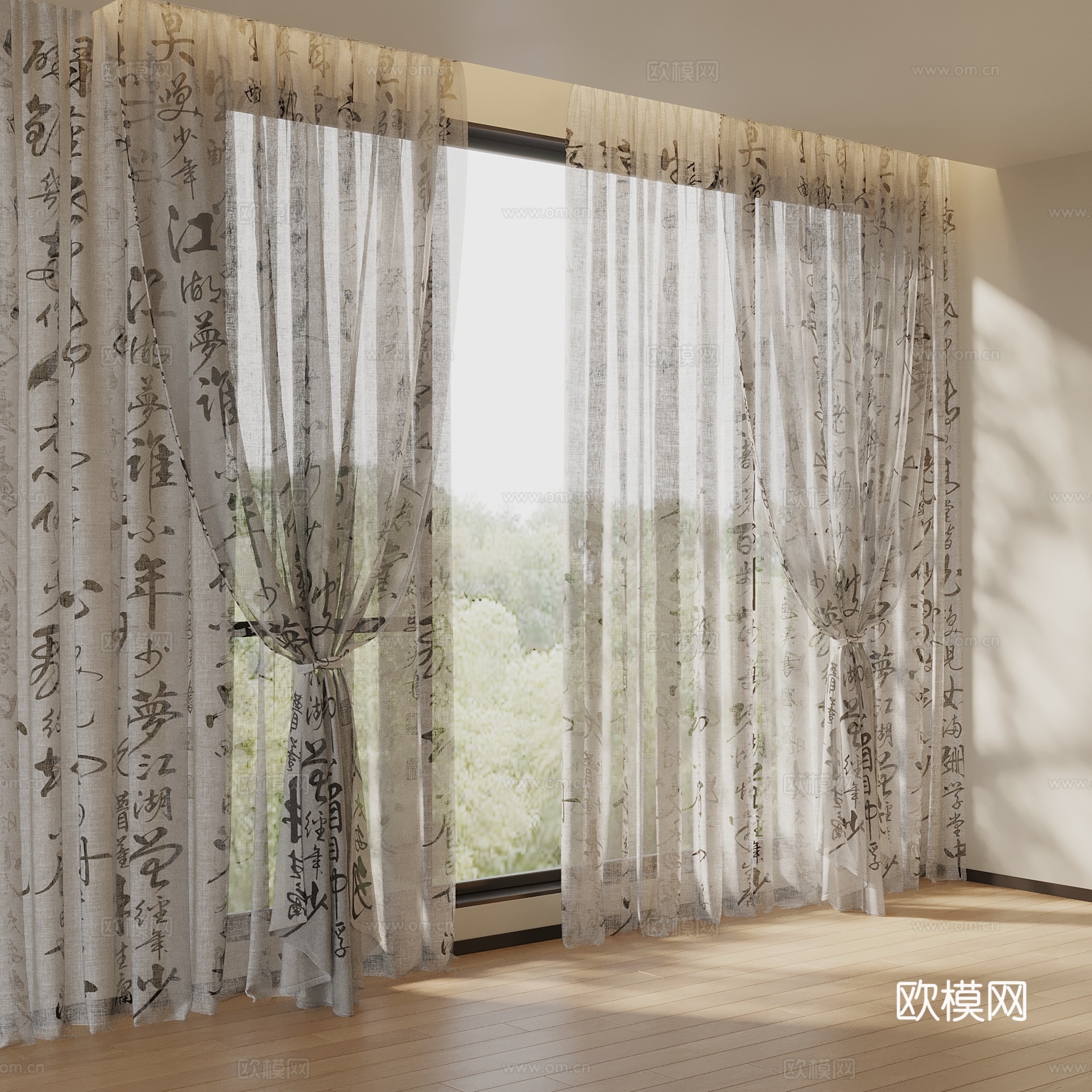 35新中式窗帘 纱帘3d模型