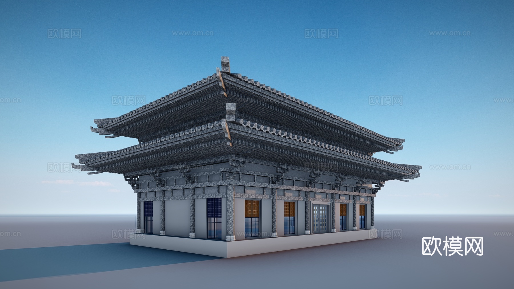 中式古建重檐大殿su模型下载