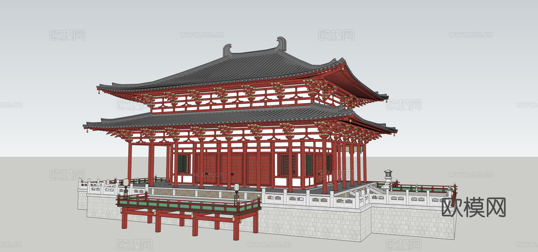 中式重檐古建外观su模型下载